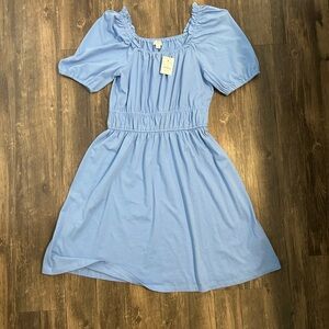 J. Crew Blue Square Neck Puff Sleeve Midi Sundress